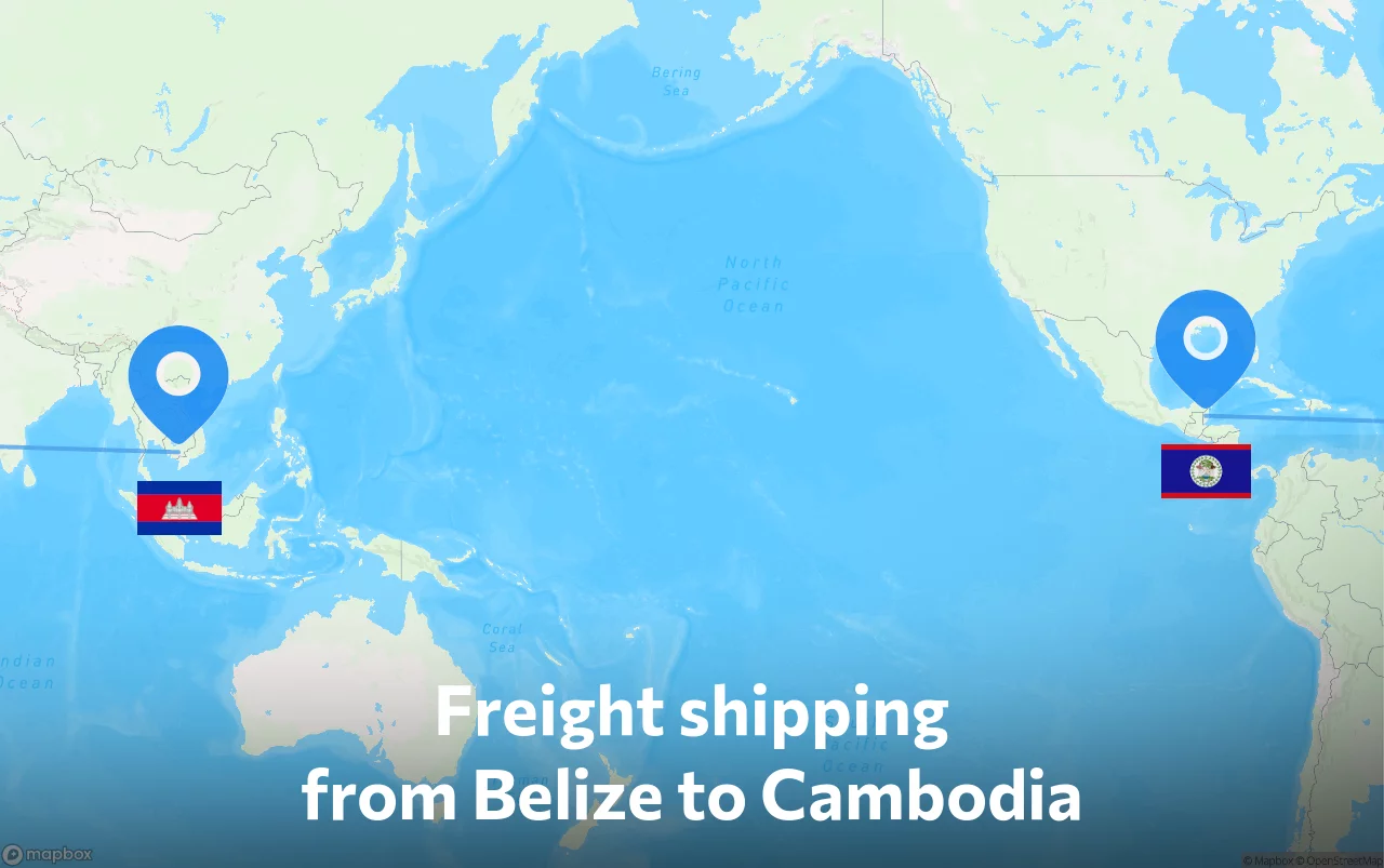 Shipping route from Belize to Cambodia