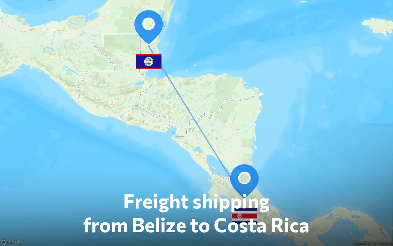 Shipping route from Belize to Costa Rica