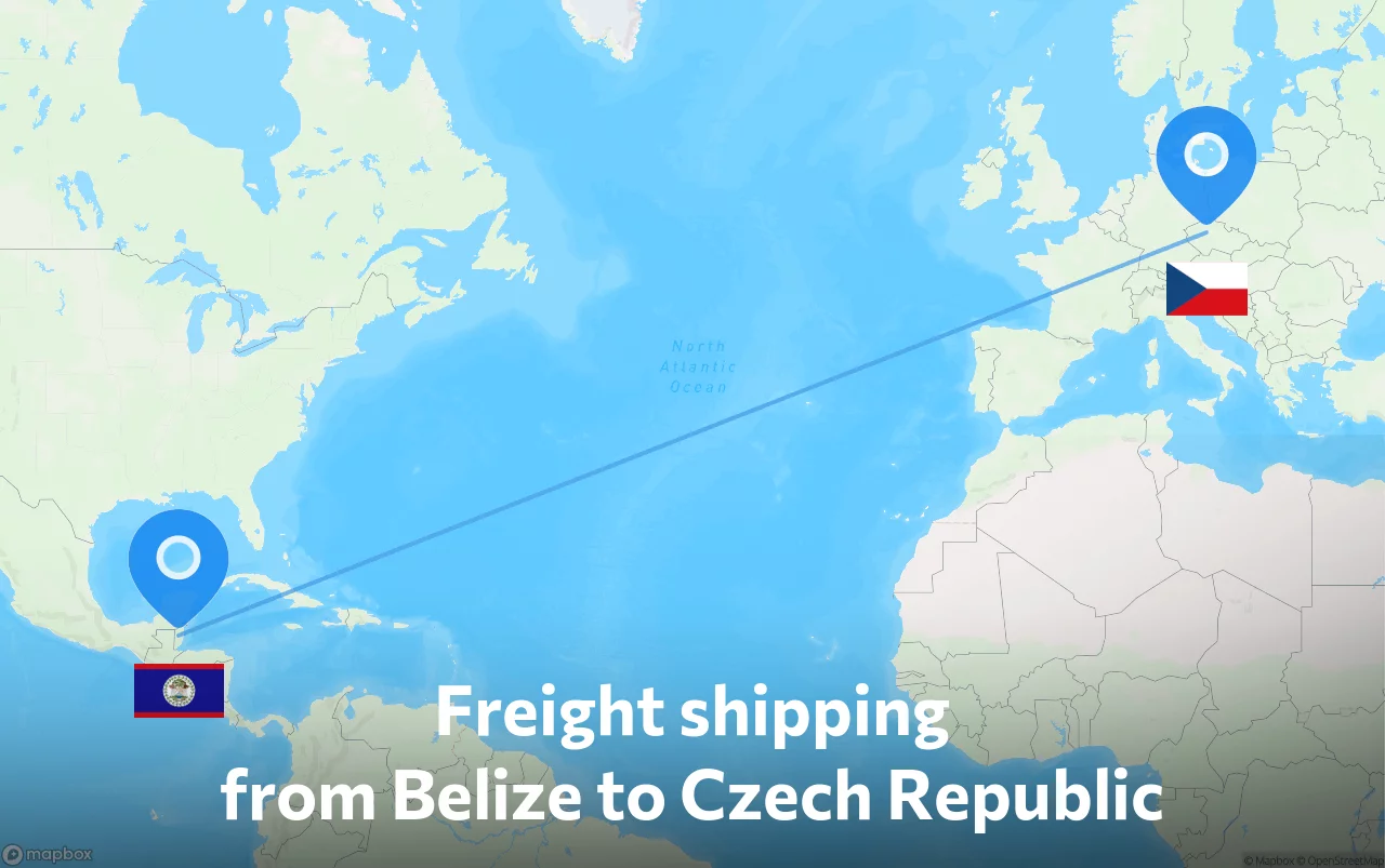 Shipping route from Belize to Czech Republic