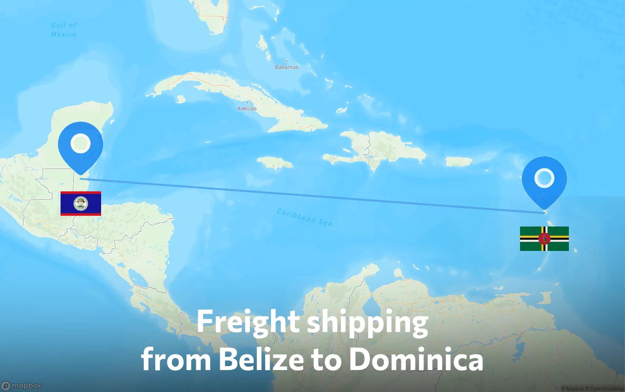 Shipping route from Belize to Dominica