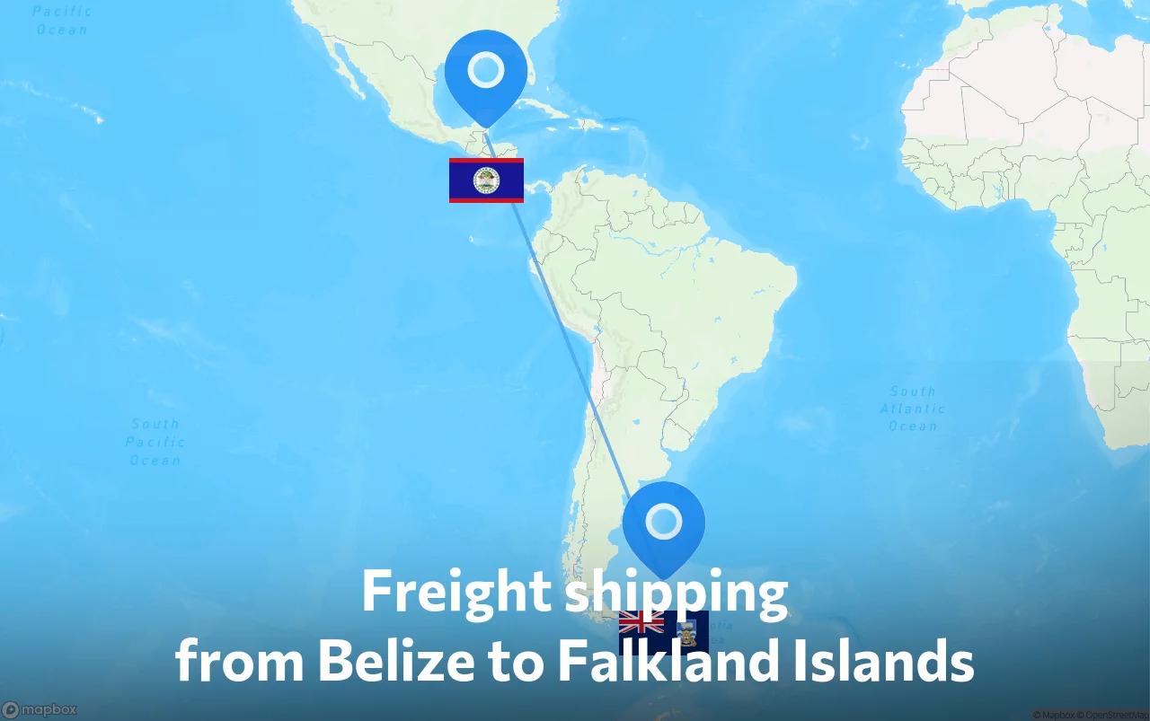 Shipping route from Belize to Falkland Islands