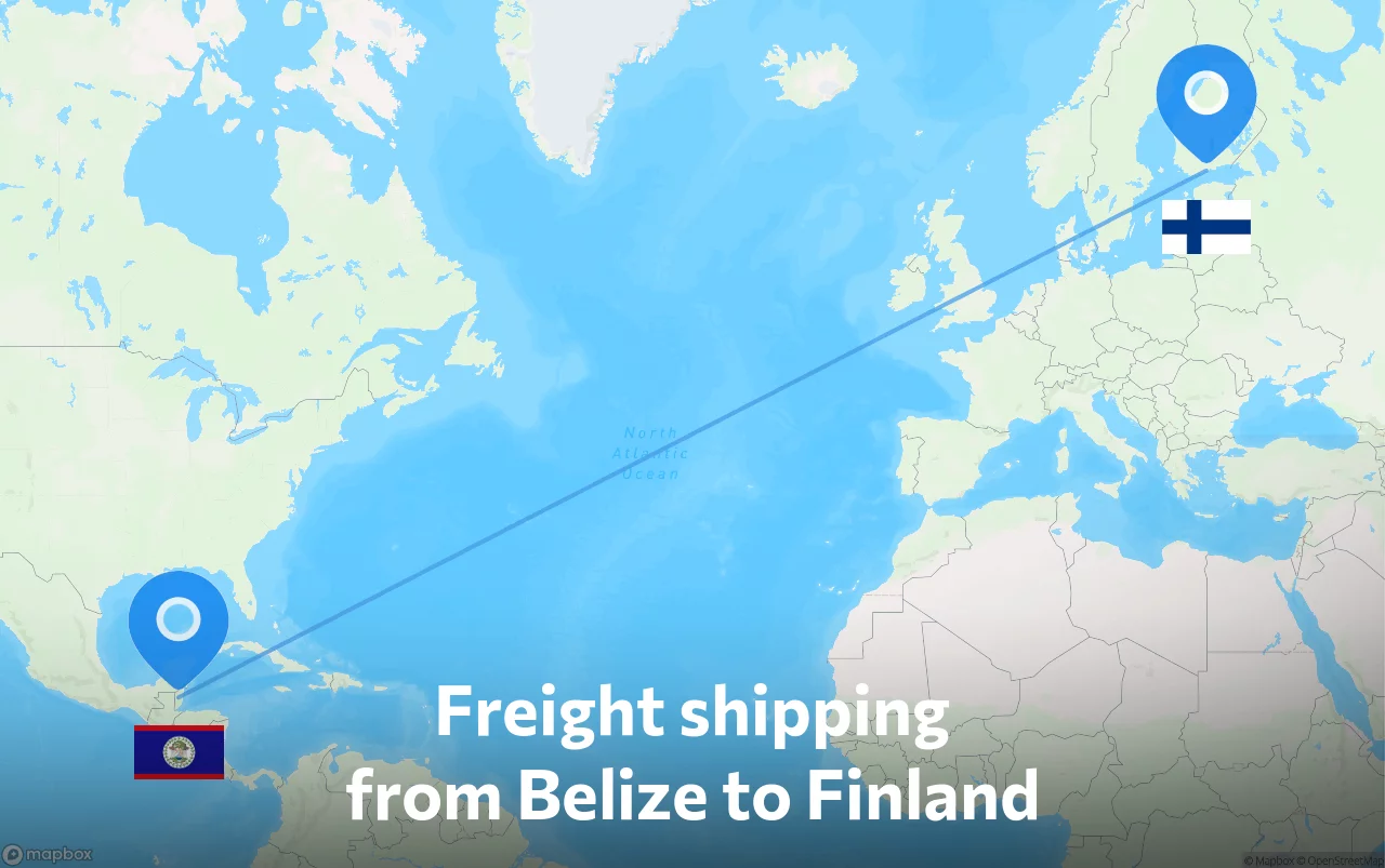 Shipping route from Belize to Finland