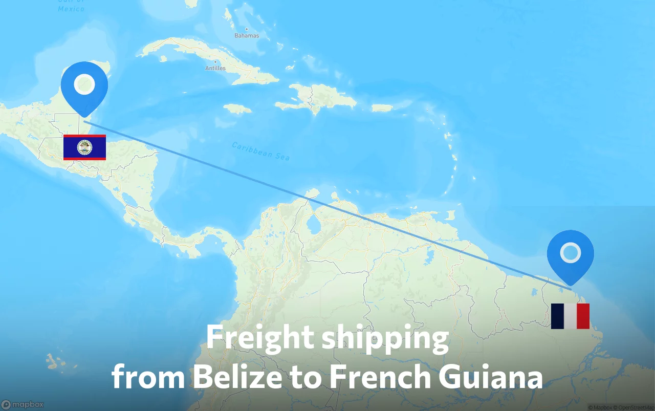 Shipping route from Belize to French Guiana