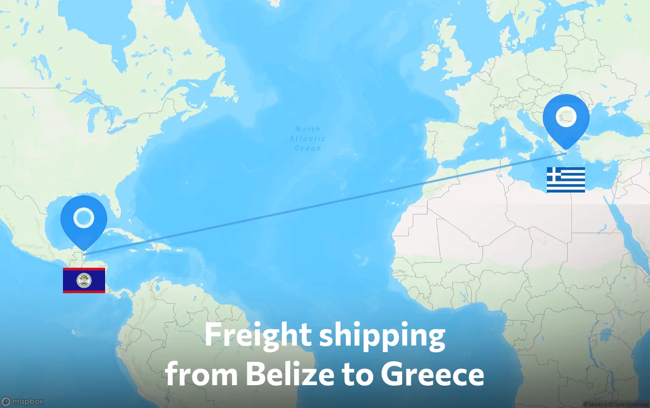 Shipping route from Belize to Greece