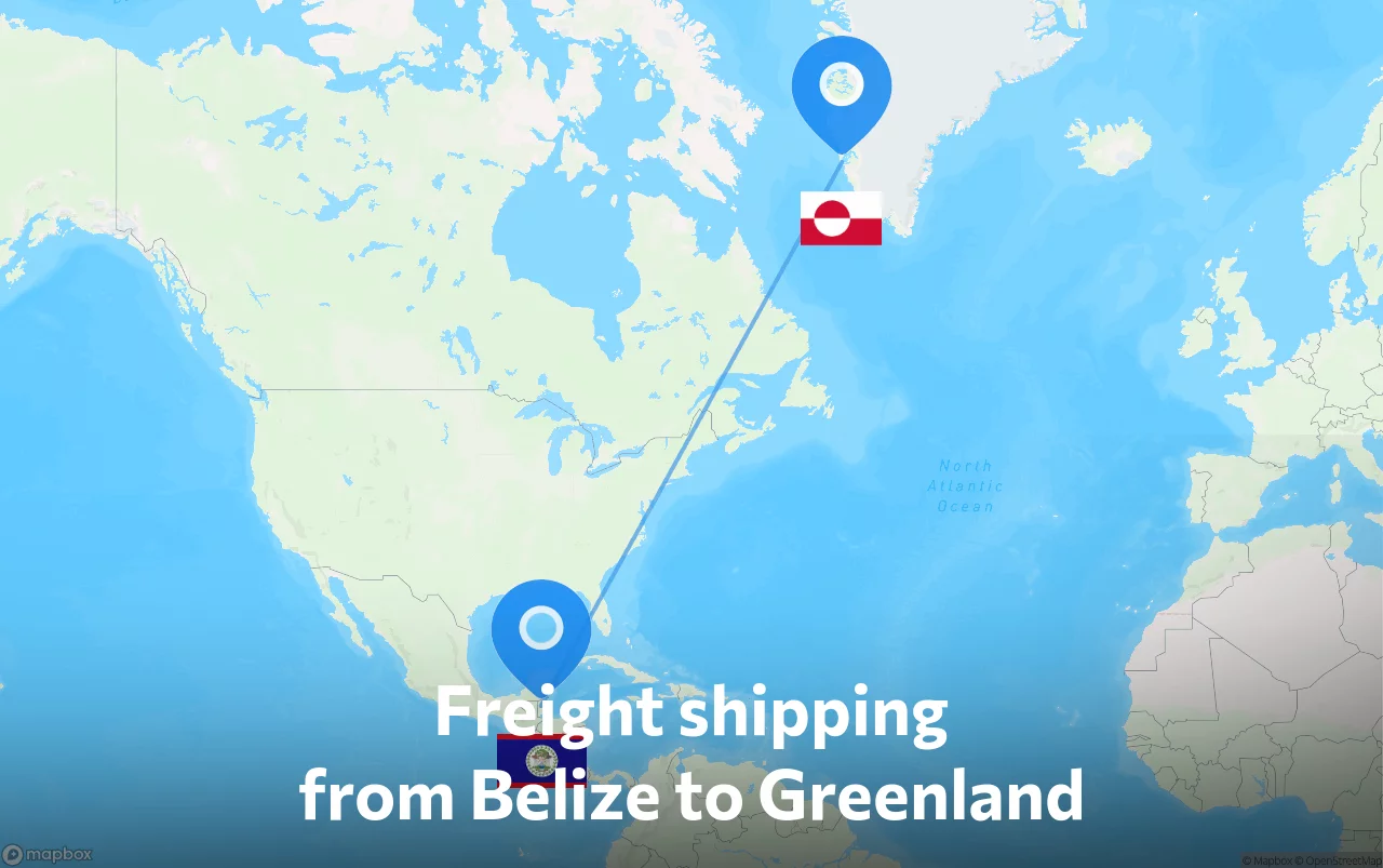 Shipping route from Belize to Greenland