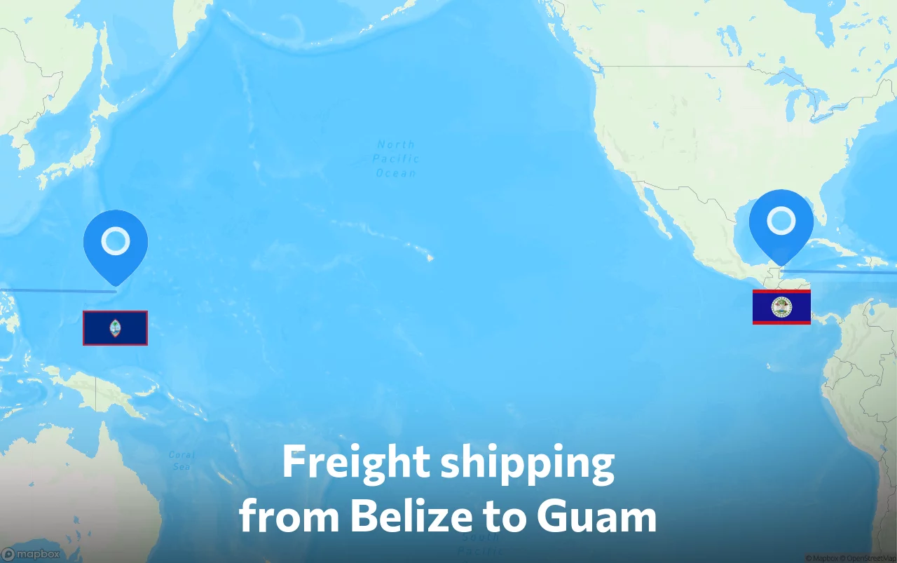 Shipping route from Belize to Guam