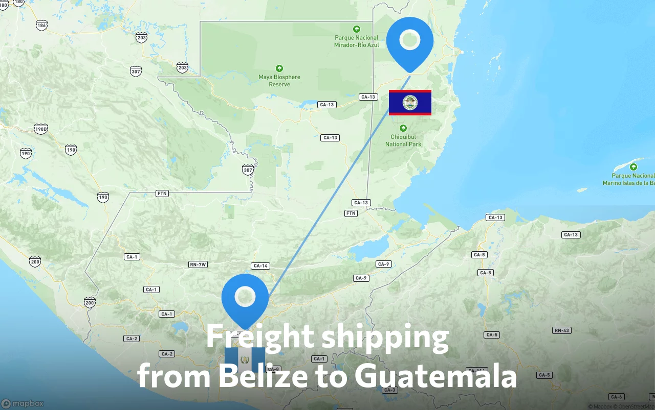 Shipping route from Belize to Guatemala