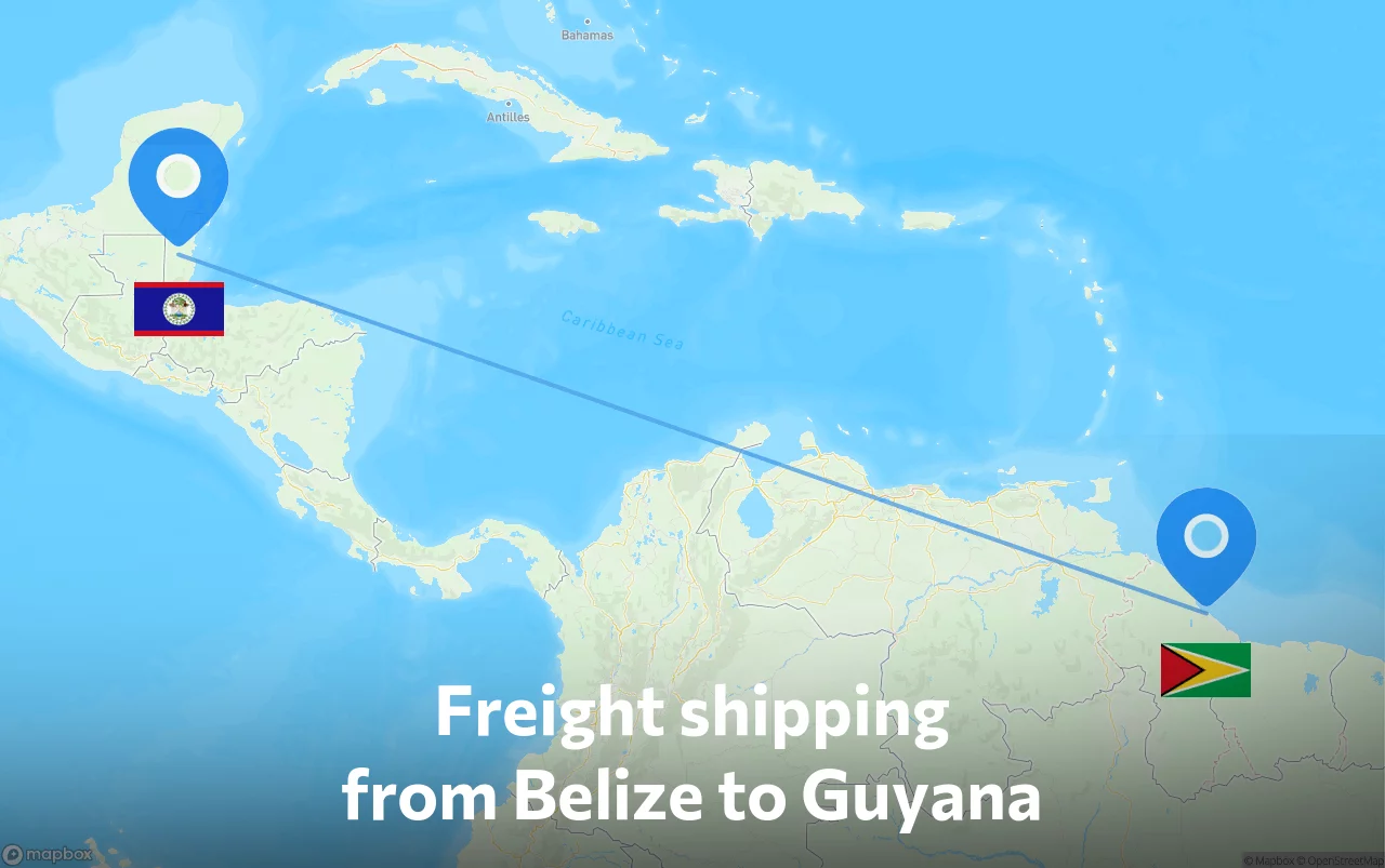 Shipping route from Belize to Guyana