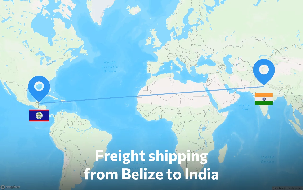 Shipping route from Belize to India