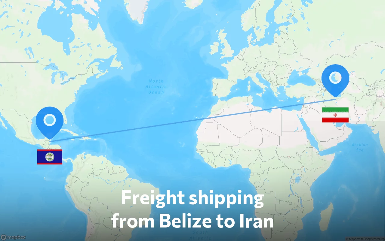 Shipping route from Belize to Iran