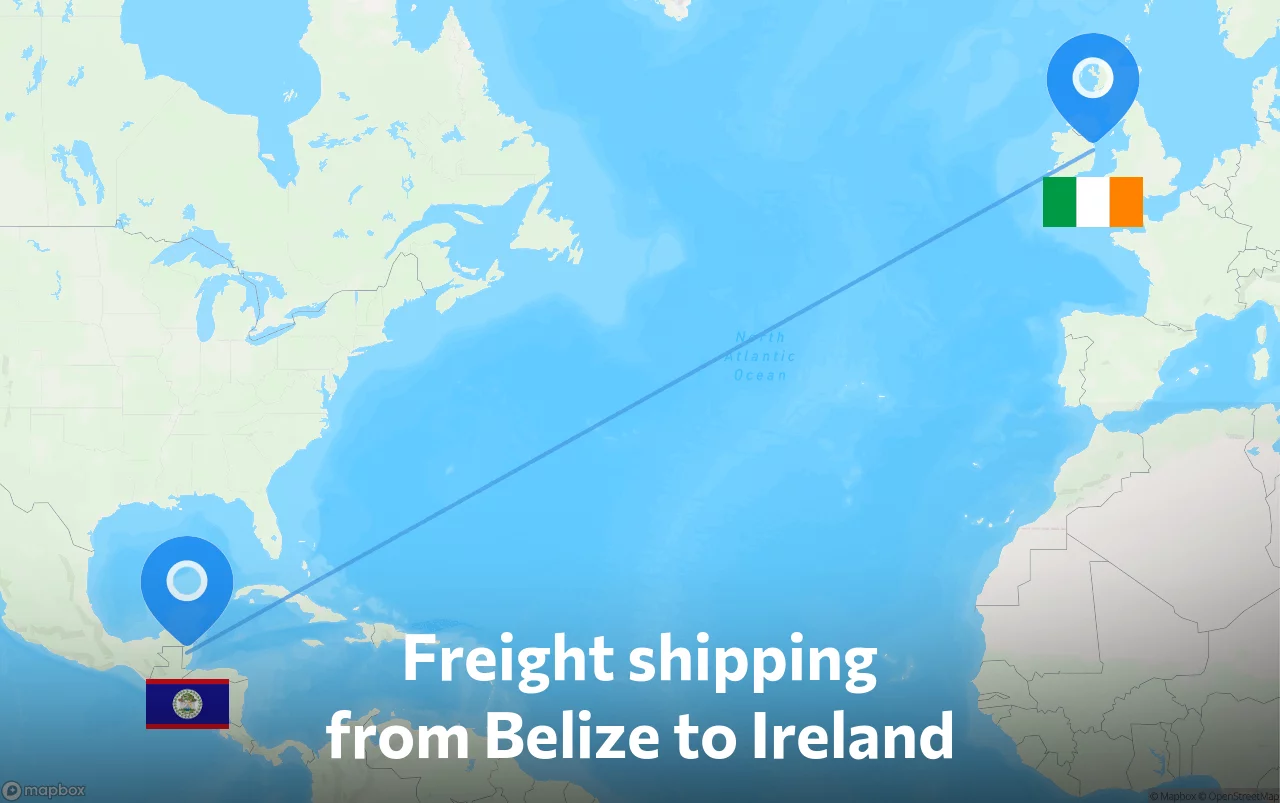 Shipping route from Belize to Ireland
