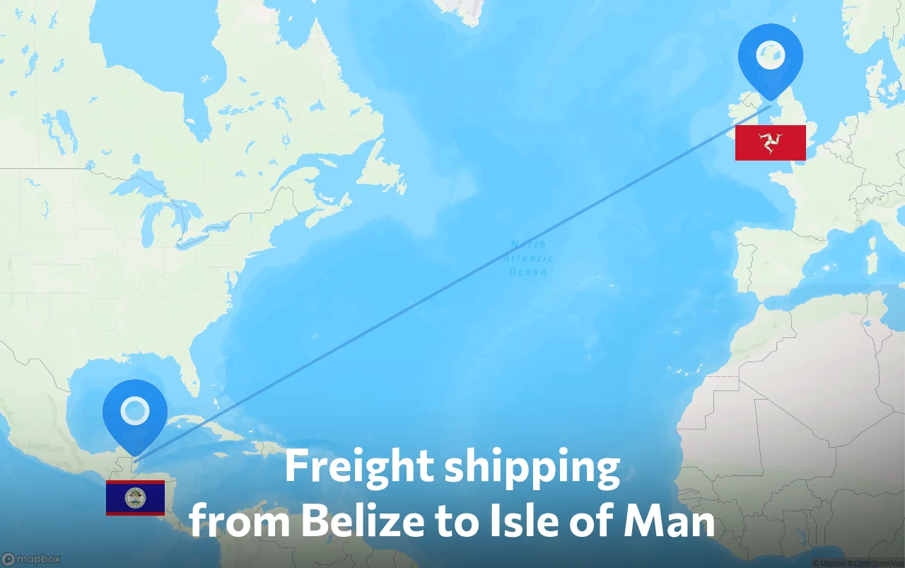 Shipping route from Belize to Isle of Man