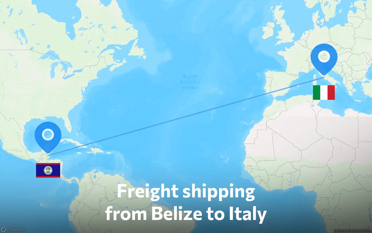 Shipping route from Belize to Italy