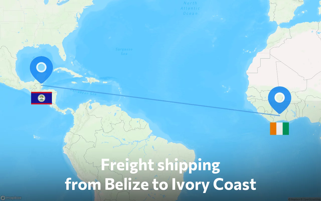 Shipping route from Belize to Ivory Coast