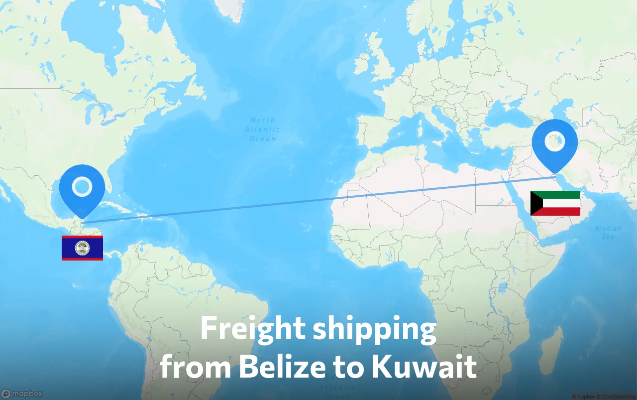 Shipping route from Belize to Kuwait