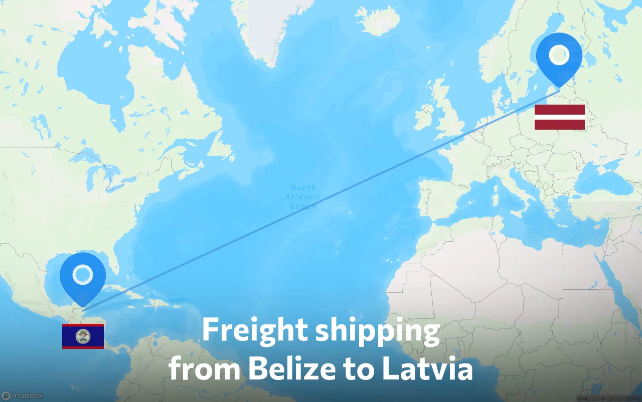 Shipping route from Belize to Latvia