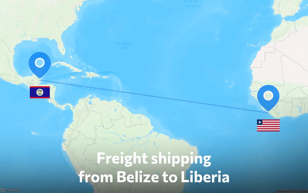 Shipping route from Belize to Liberia