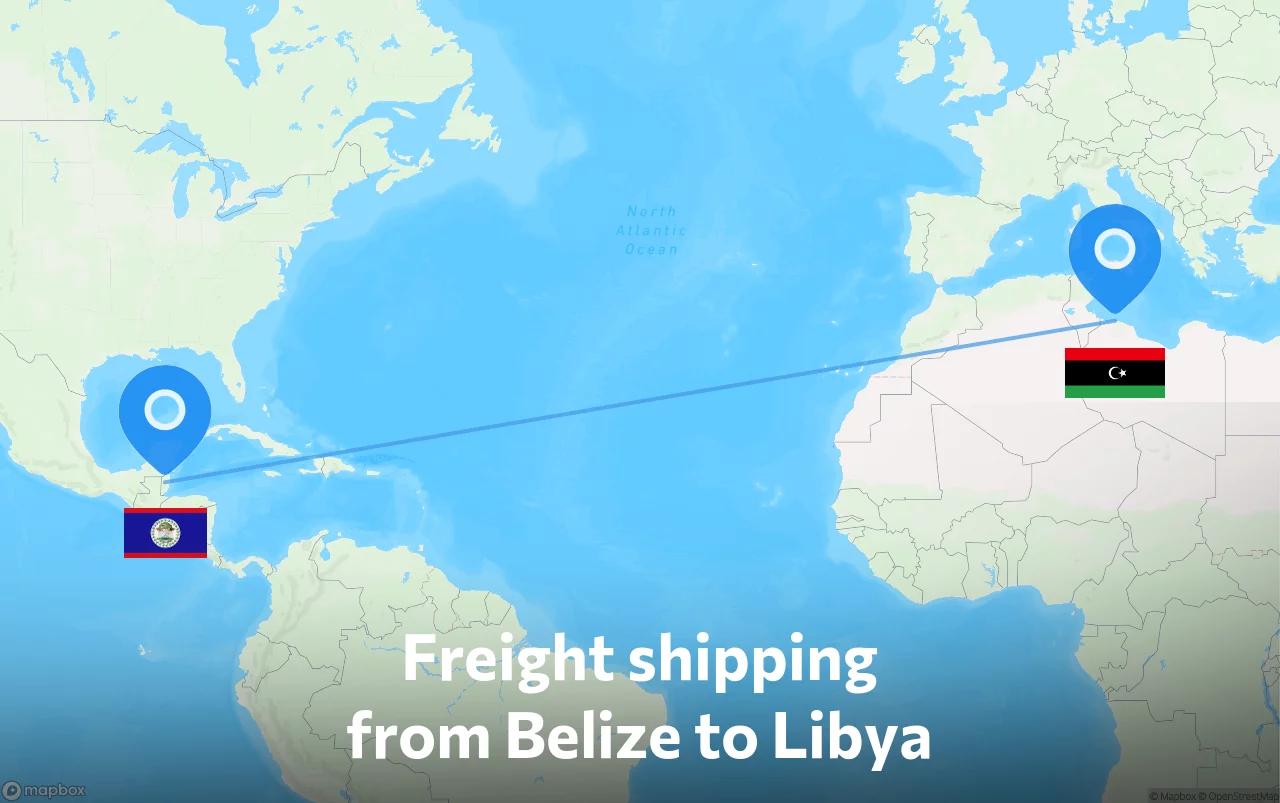 Shipping route from Belize to Libya