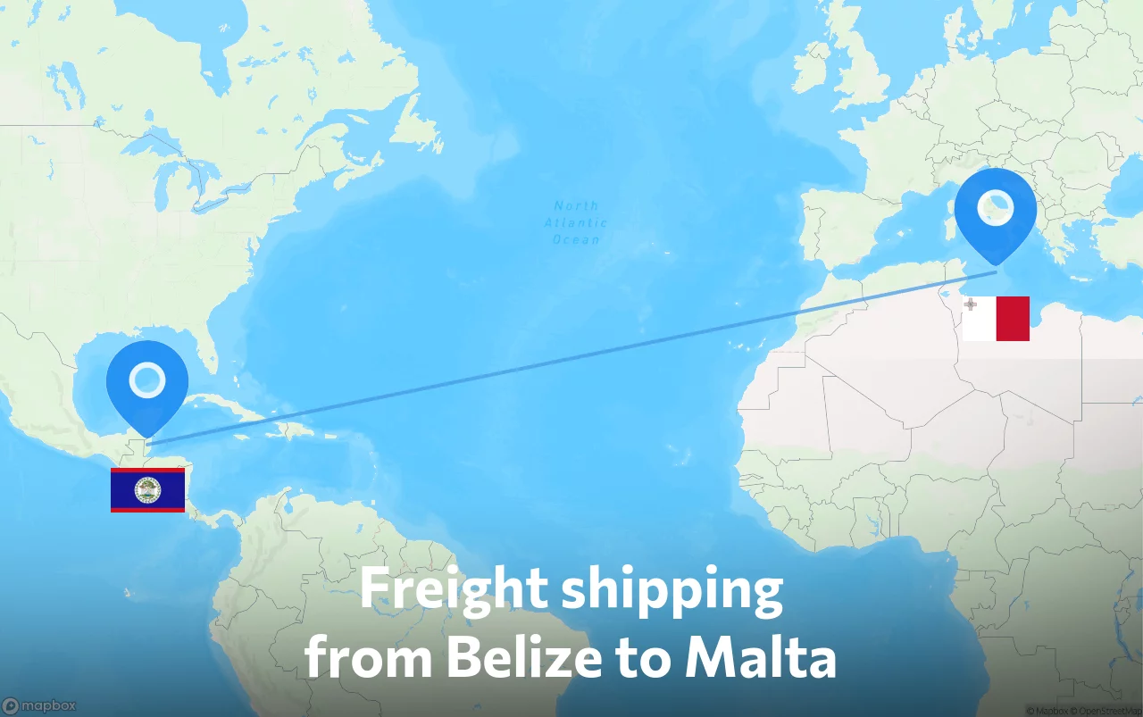 Shipping route from Belize to Malta