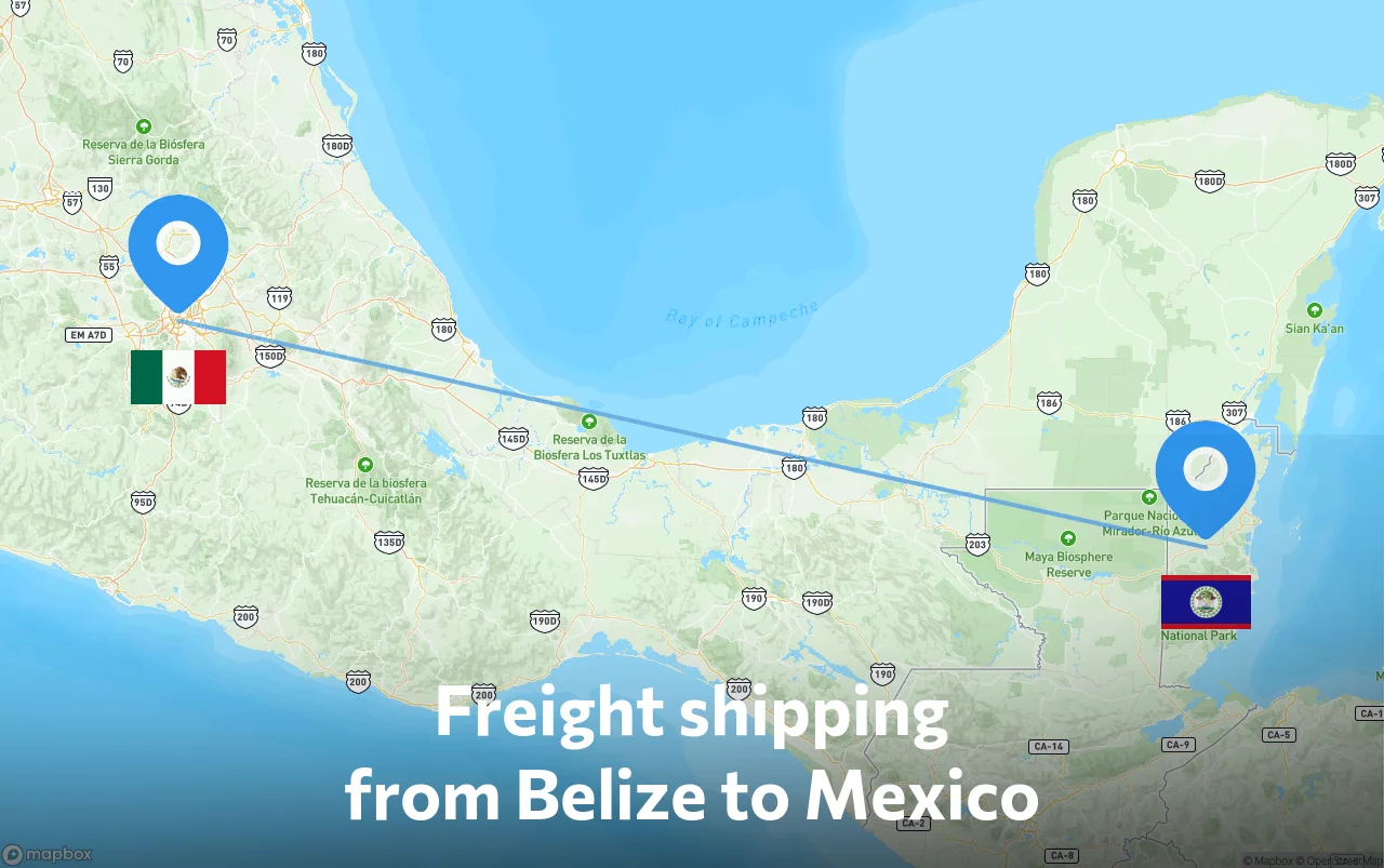 Shipping route from Belize to Mexico