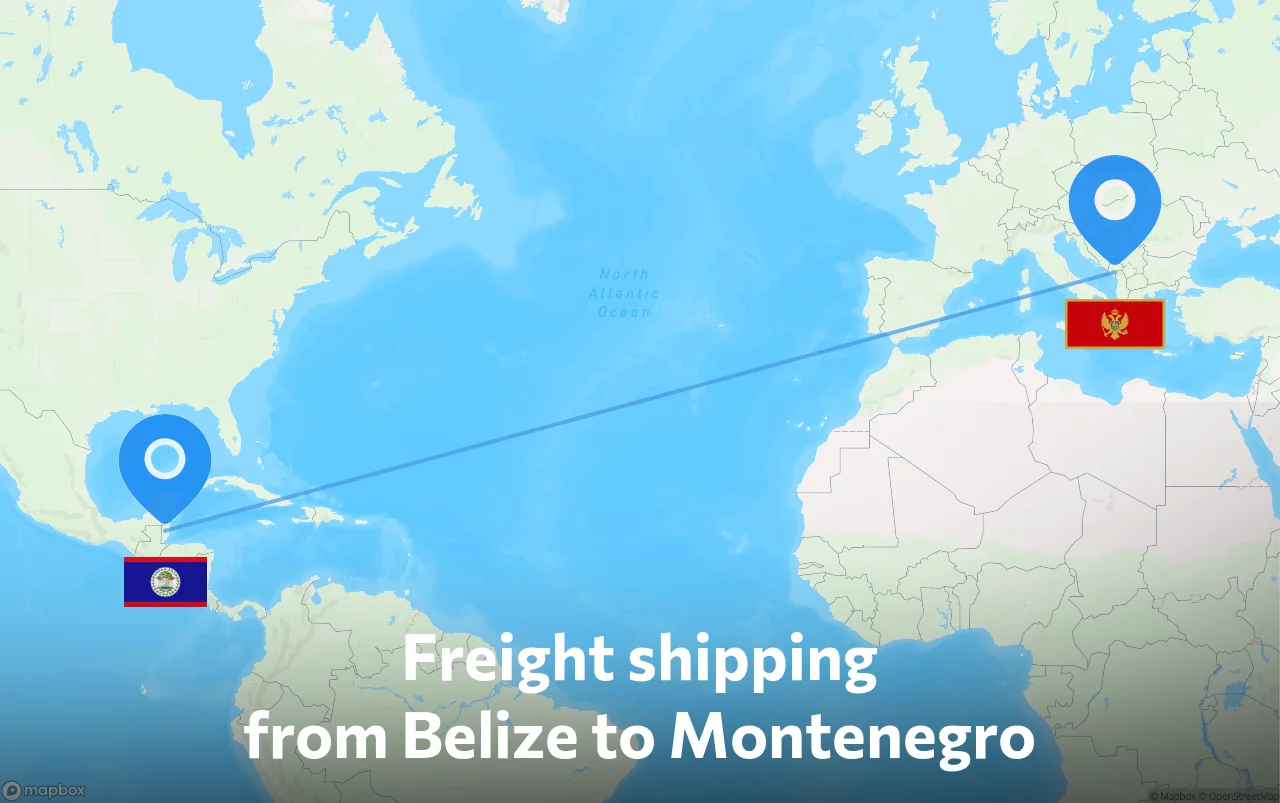 Shipping route from Belize to Montenegro
