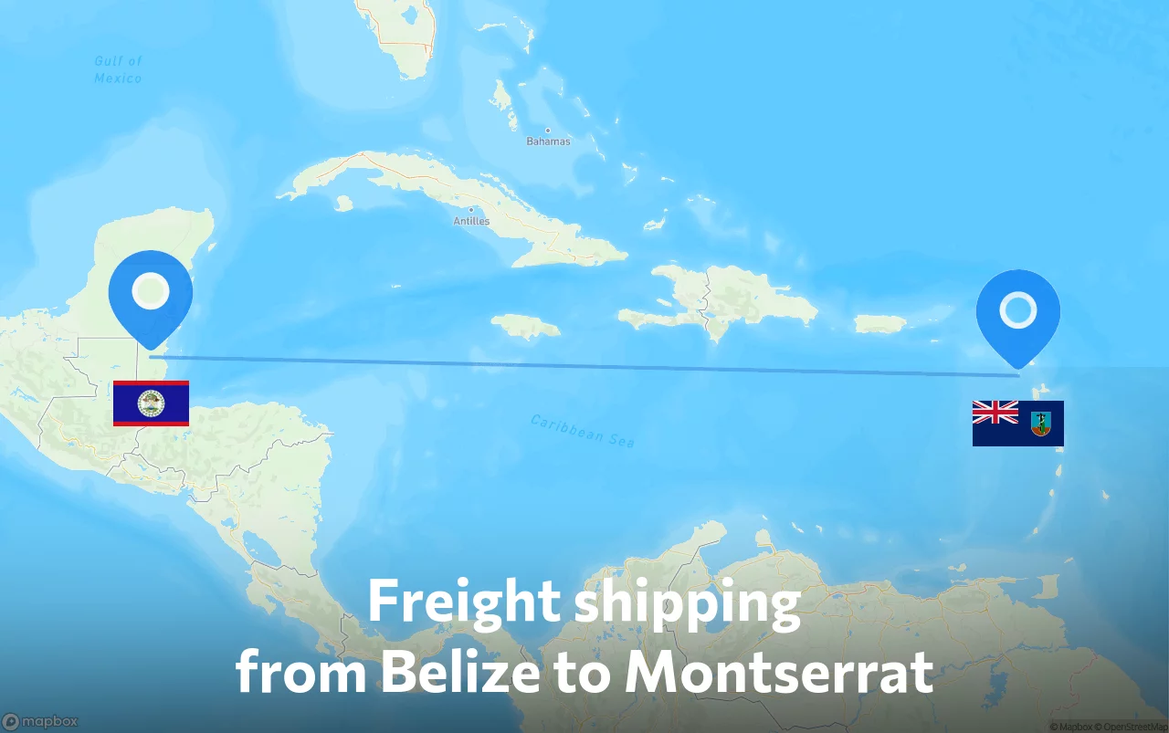 Shipping route from Belize to Montserrat