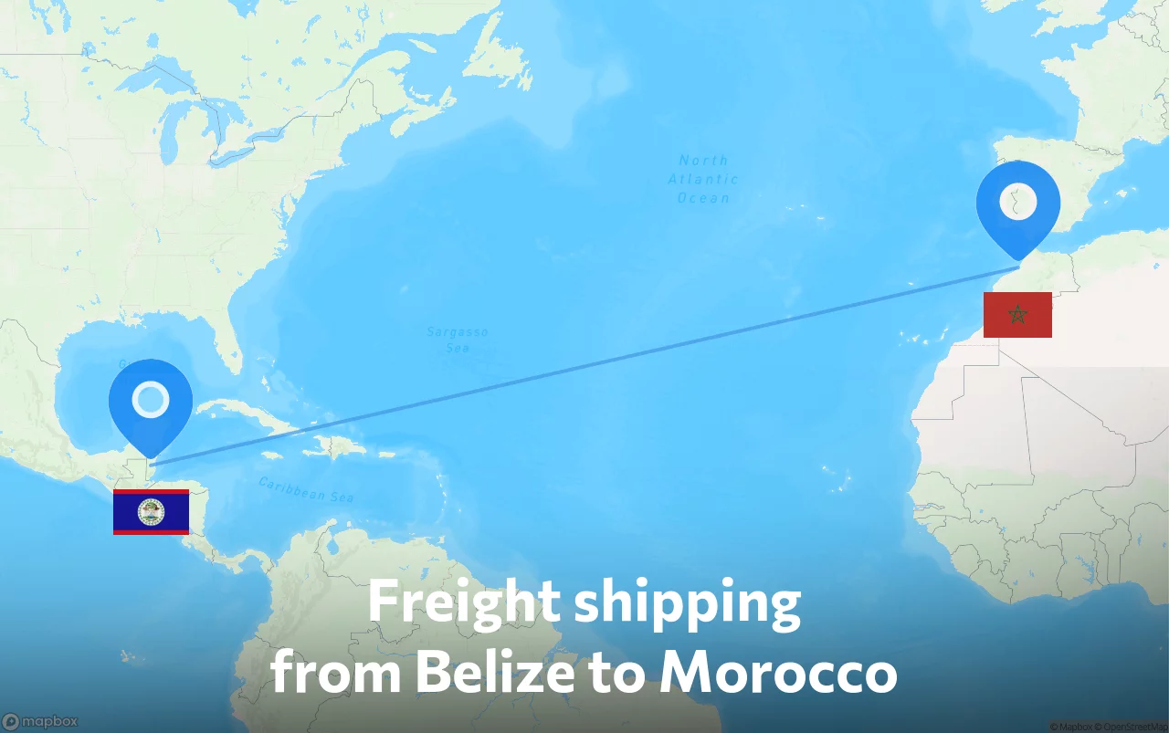 Shipping route from Belize to Morocco