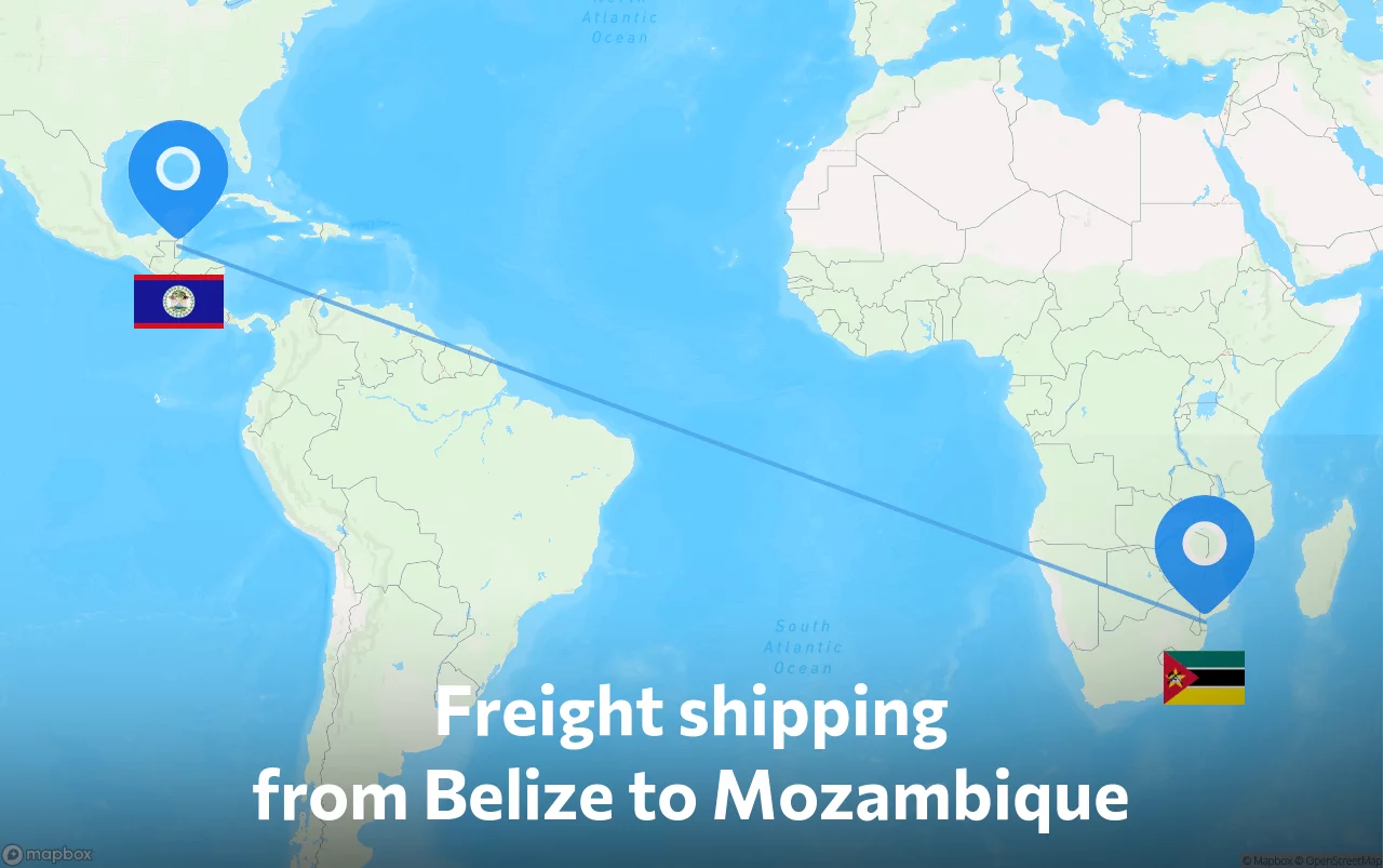 Shipping route from Belize to Mozambique