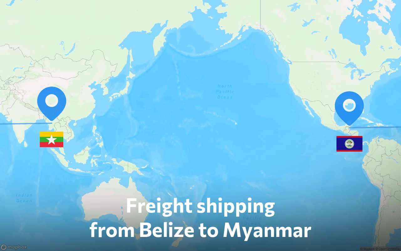 Shipping route from Belize to Myanmar