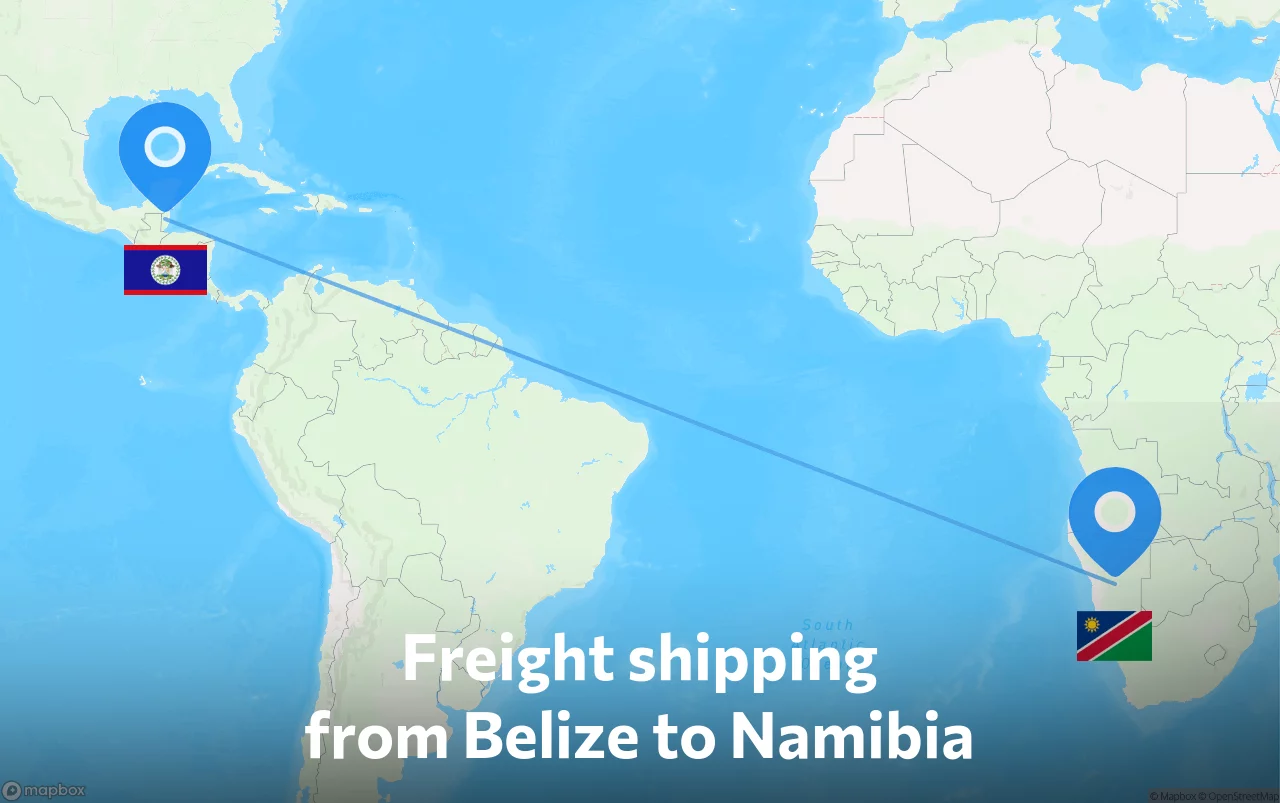 Shipping route from Belize to Namibia