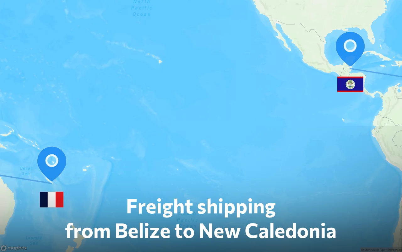 Shipping route from Belize to New Caledonia