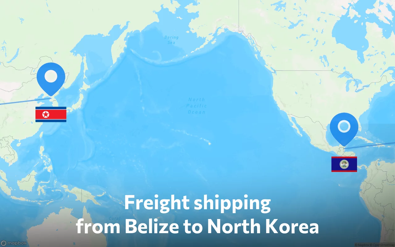 Shipping route from Belize to North Korea