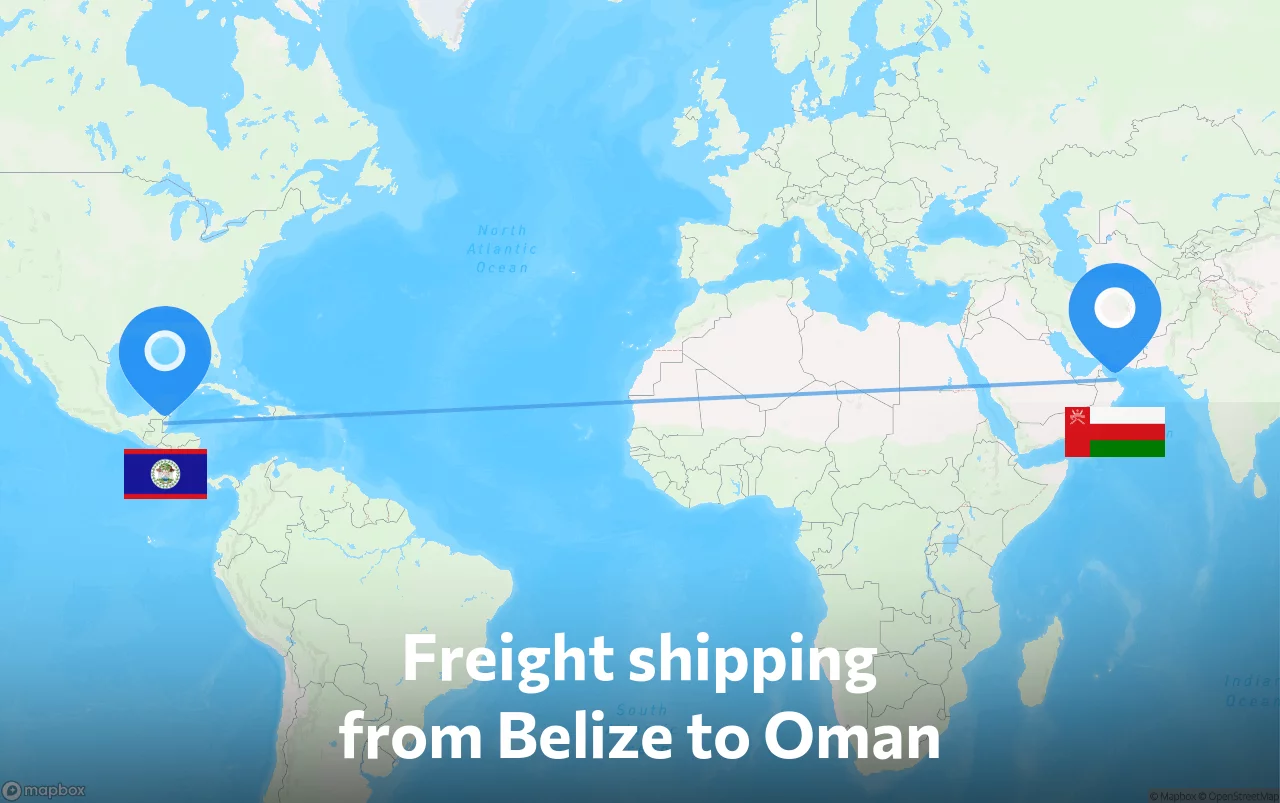 Shipping route from Belize to Oman
