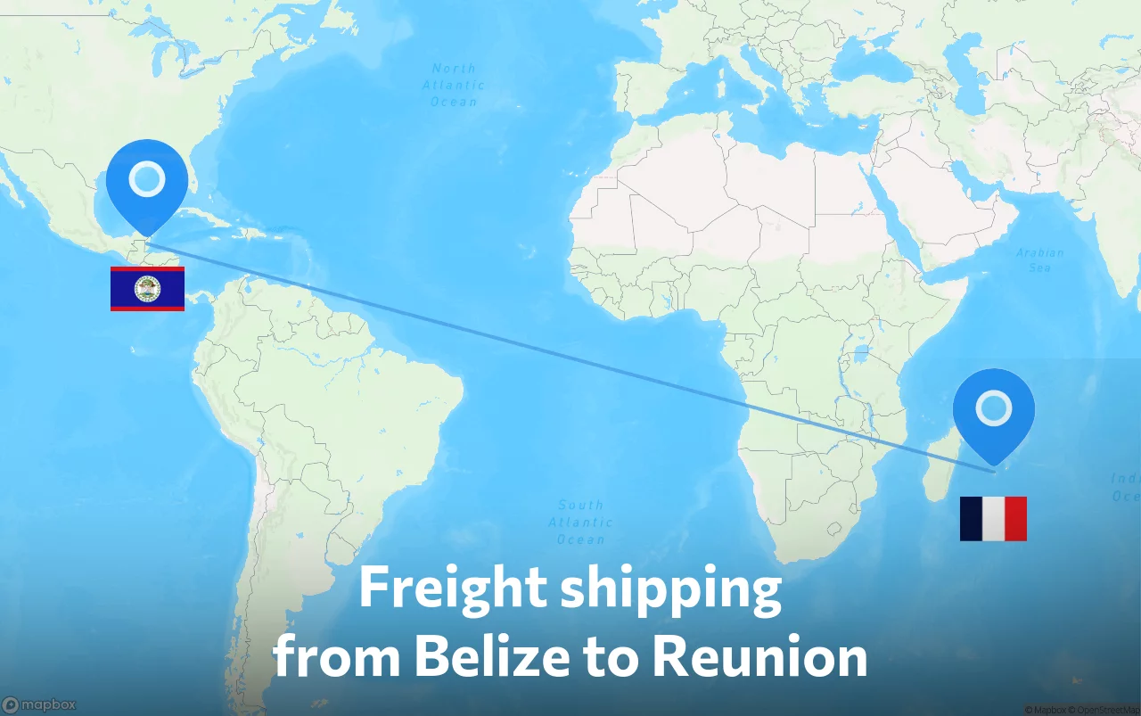 Shipping route from Belize to Reunion