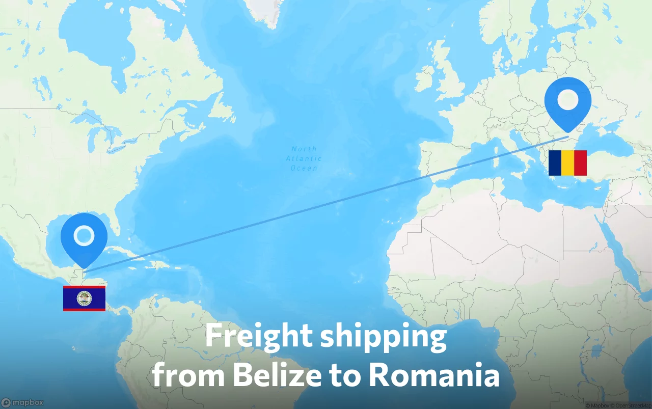 Shipping route from Belize to Romania