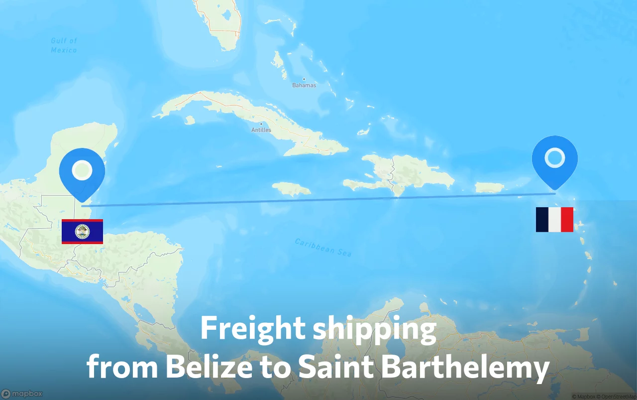 Shipping route from Belize to Saint Barthelemy