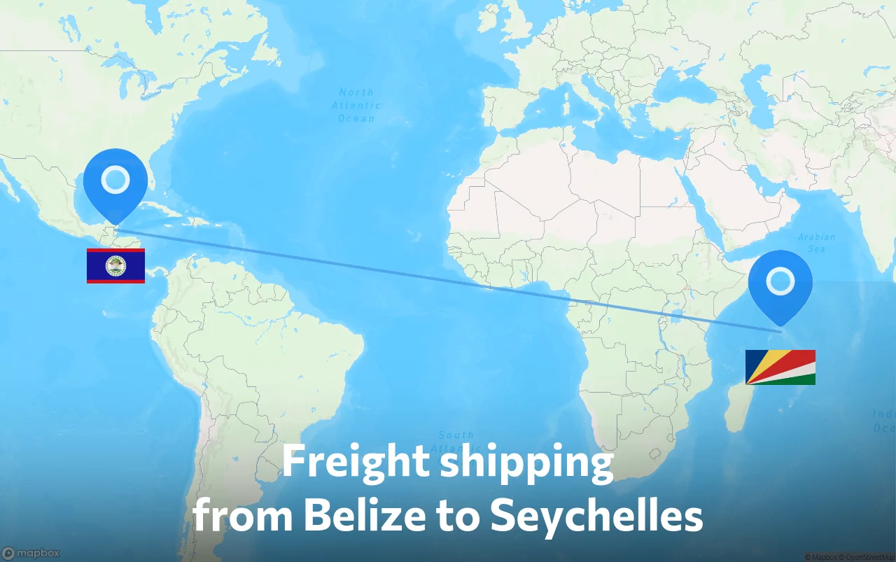 Shipping route from Belize to Seychelles