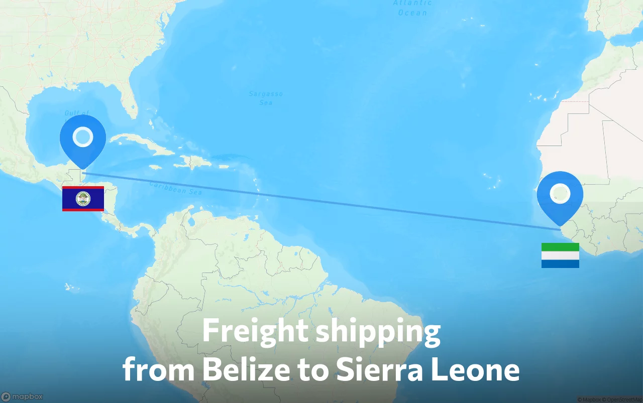 Shipping route from Belize to Sierra Leone