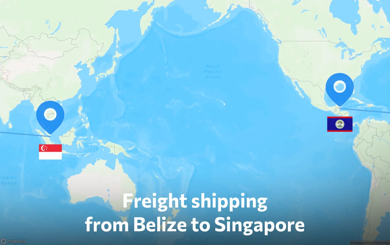 Shipping route from Belize to Singapore