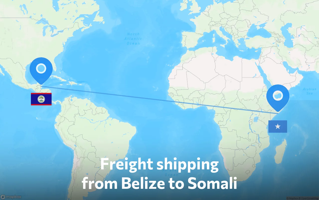 Shipping route from Belize to Somali