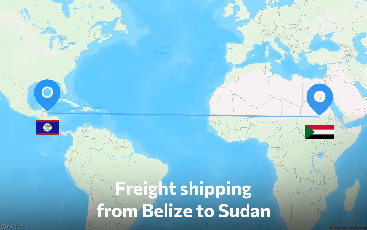 Shipping route from Belize to Sudan