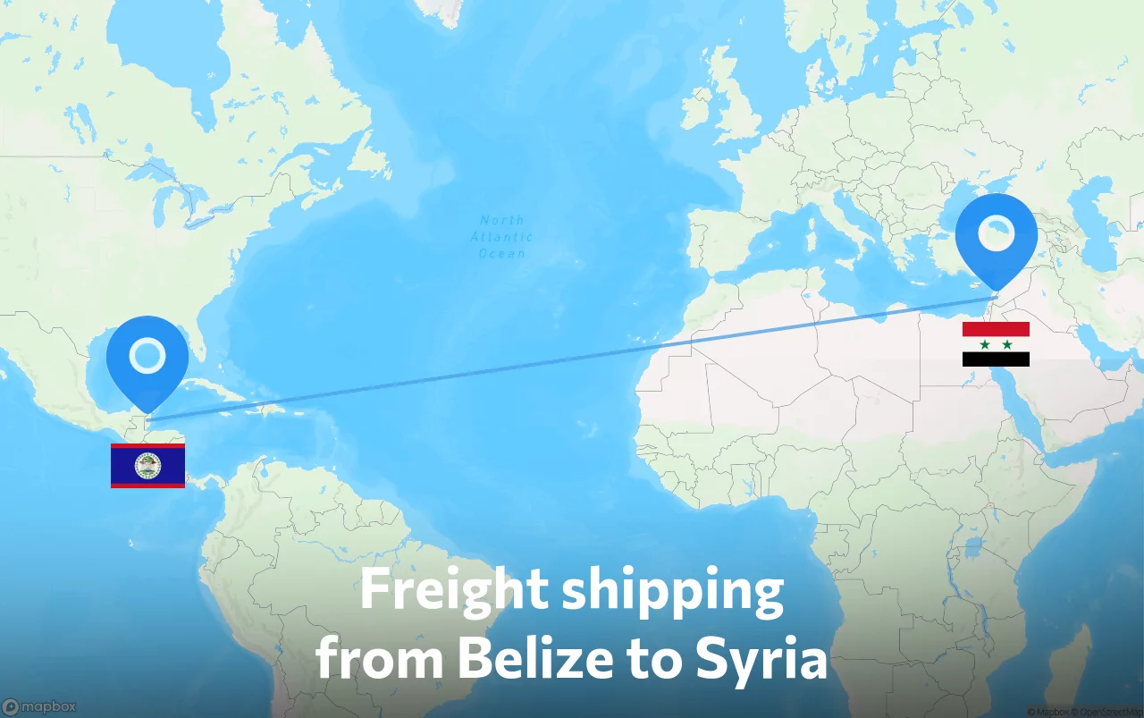 Shipping route from Belize to Syria