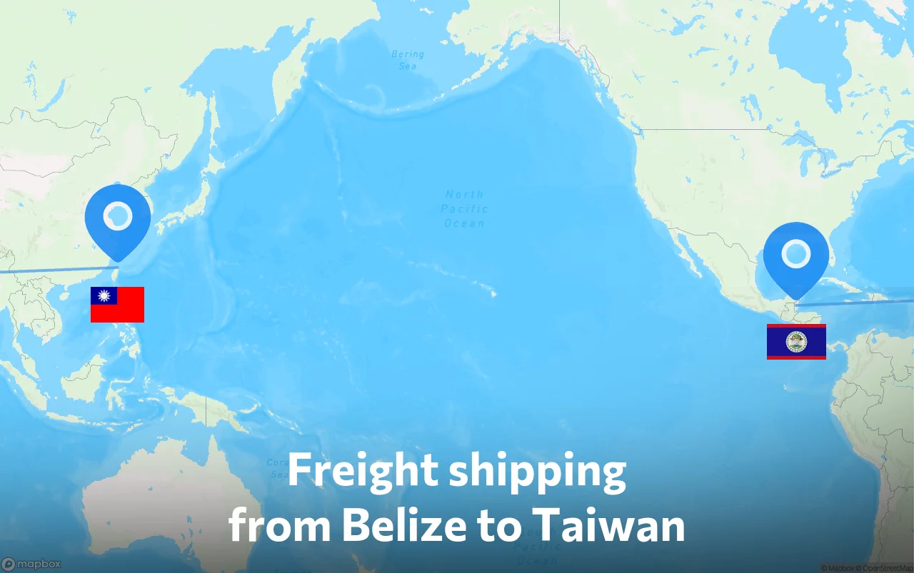 Shipping route from Belize to Taiwan