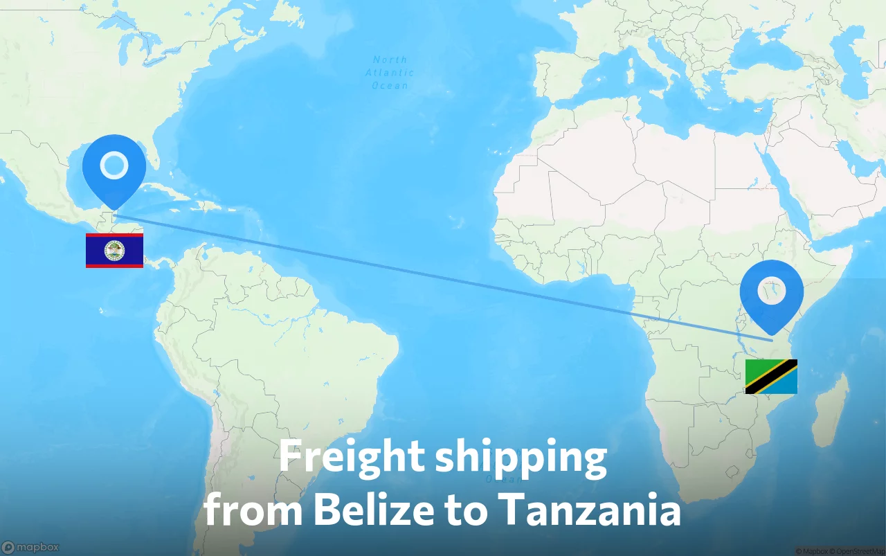 Shipping route from Belize to Tanzania