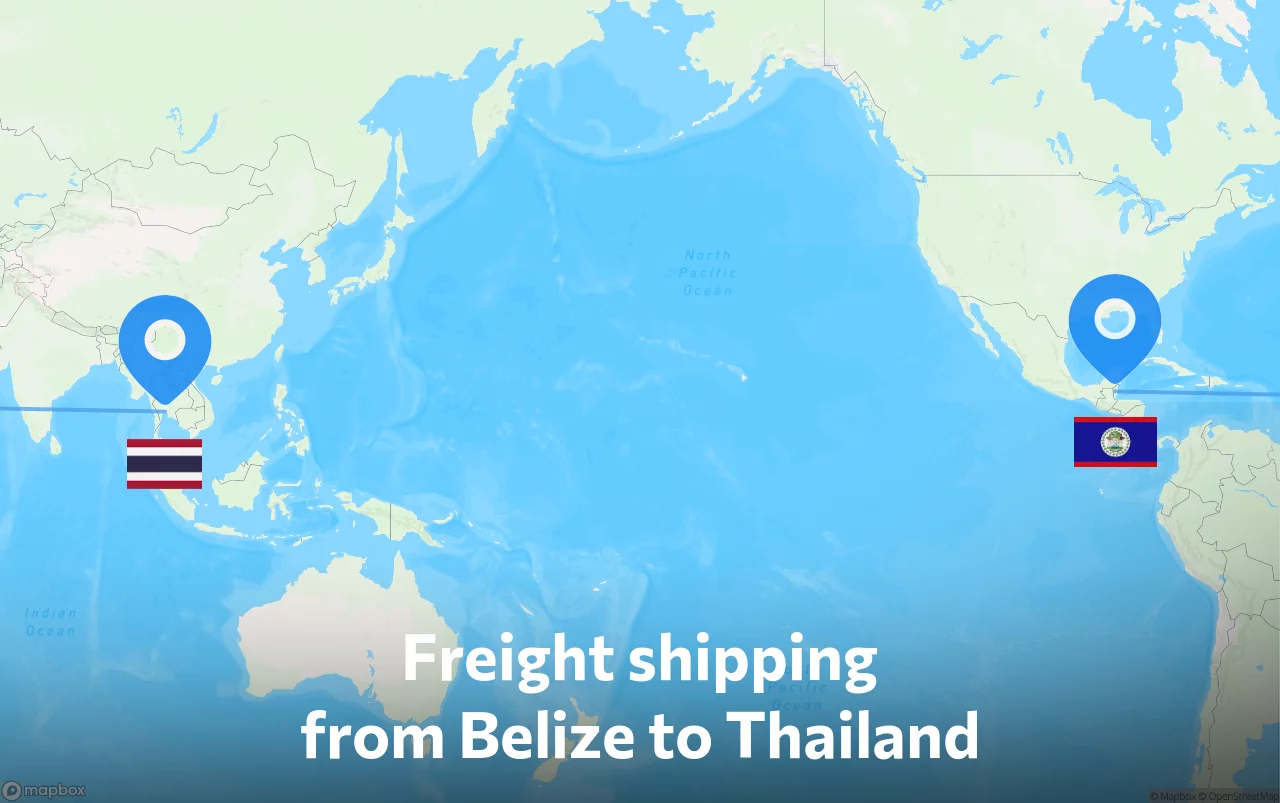 Shipping route from Belize to Thailand