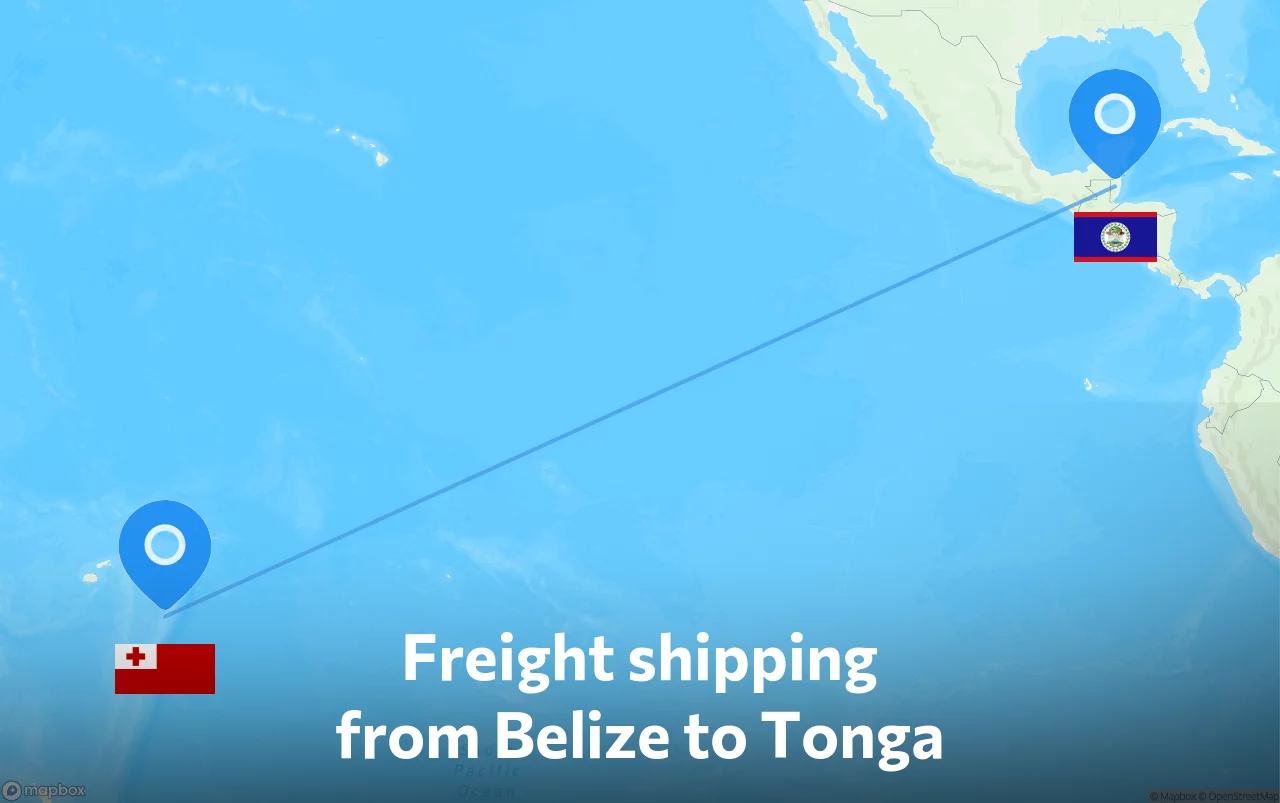 Shipping route from Belize to Tonga