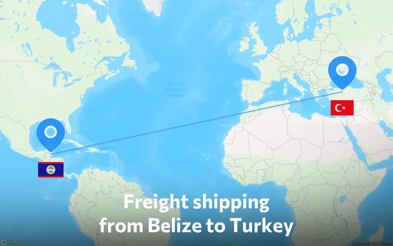 Shipping route from Belize to Turkey