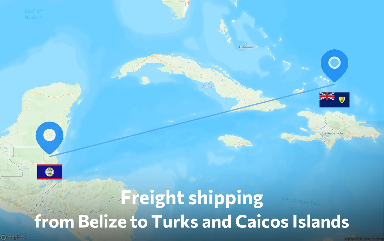 Shipping route from Belize to Turks and Caicos Islands