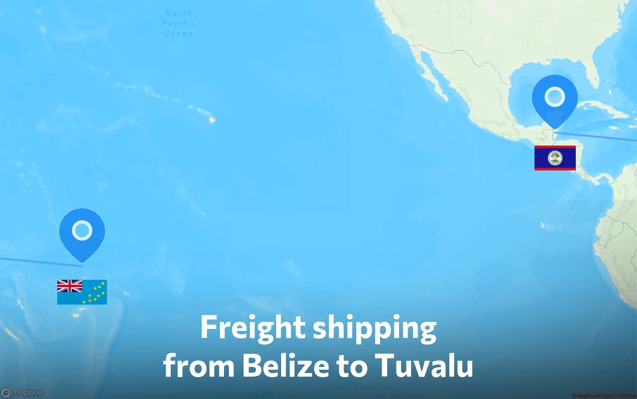 Shipping route from Belize to Tuvalu