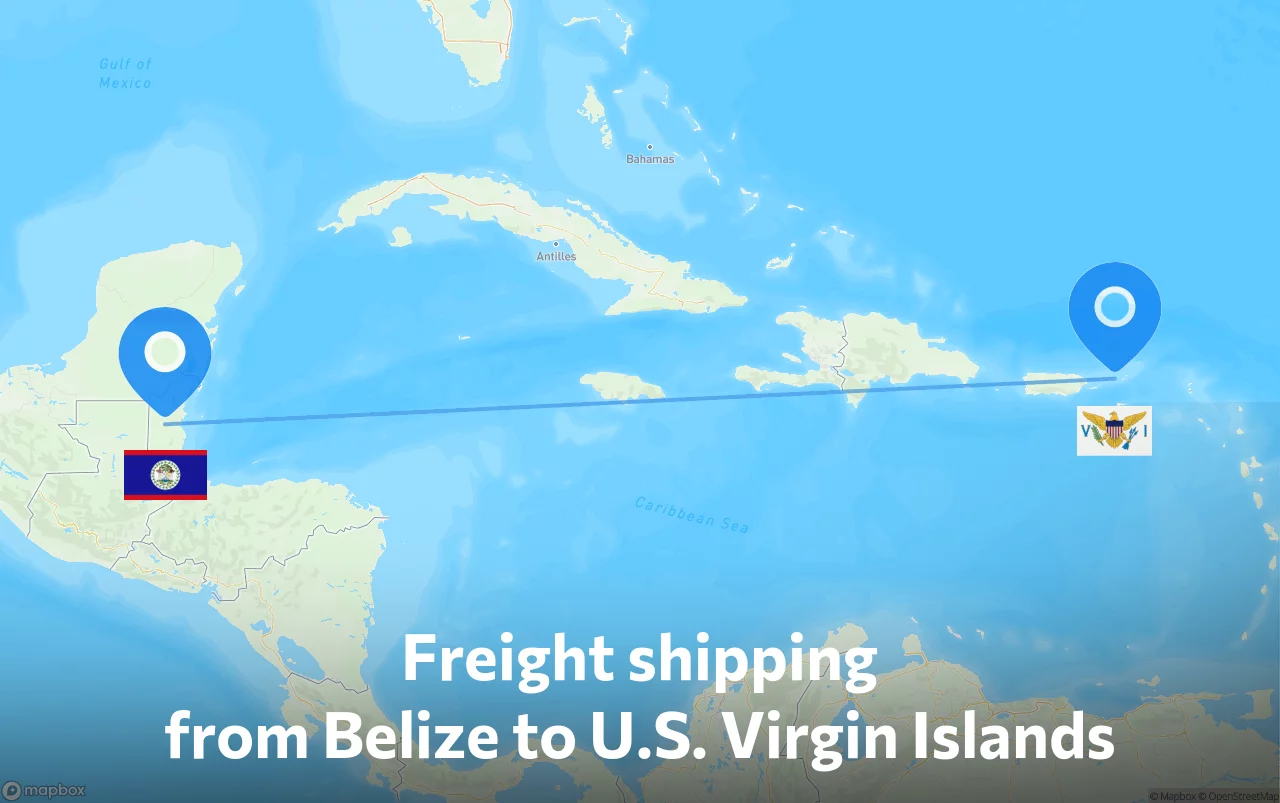Shipping route from Belize to U.S. Virgin Islands